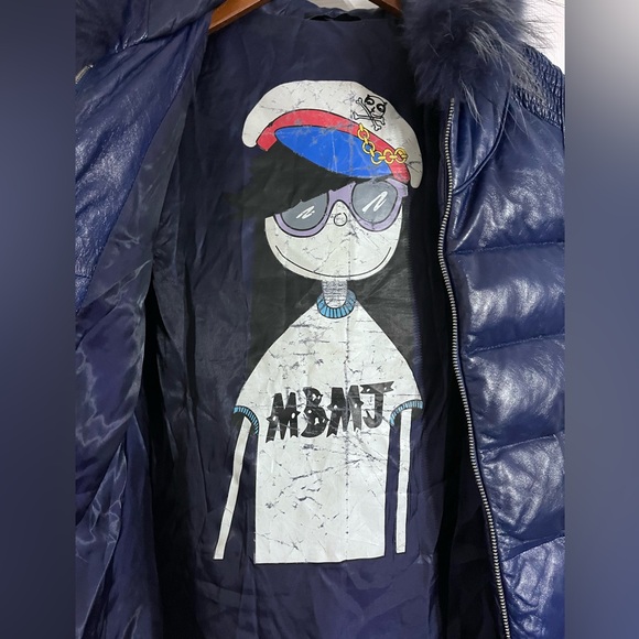 Marc by Marc Jacobs MBMJ Blue Puffer Coat Jacket w/ Fur Hood Womens size Medium - Picture 3 of 10